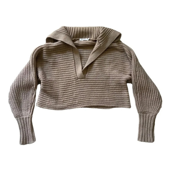 NAKD Big Collar Chunky Knitted Cropped Collar Sweater Sz S Tan Brown - Picture 3 of 6